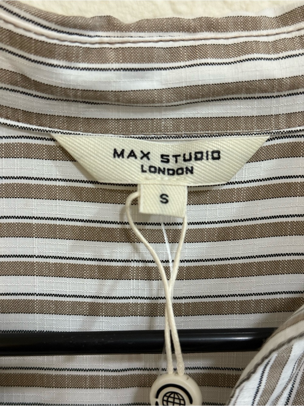 Max Studio London Beige and White Striped Maxi Shirt Dress Small - Picture 2 of 10